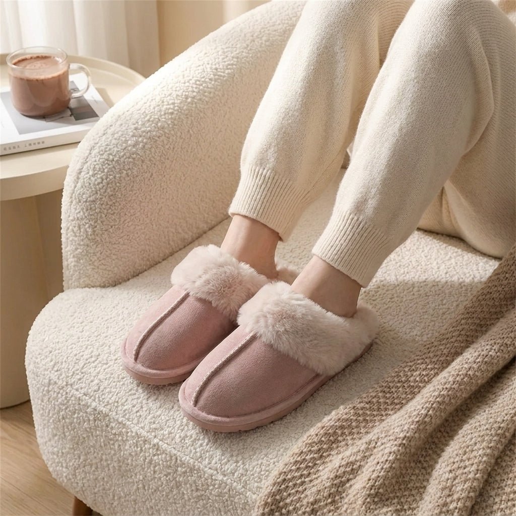 Fluffy Moccasin House Slippers with Plush Trim - Slippers - Pink - Seravelle Home