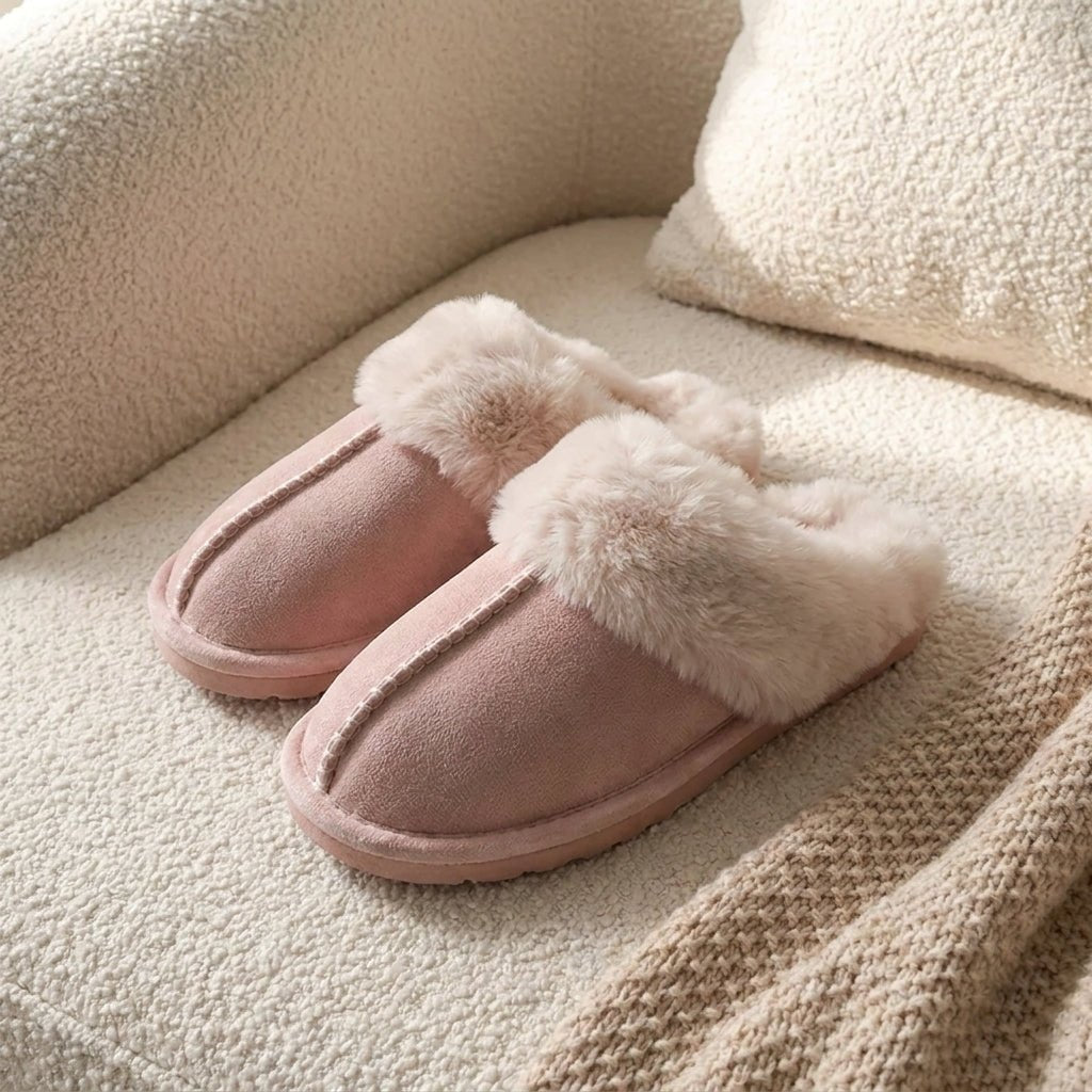 Fluffy Moccasin House Slippers with Plush Trim - Slippers - Pink - Seravelle Home