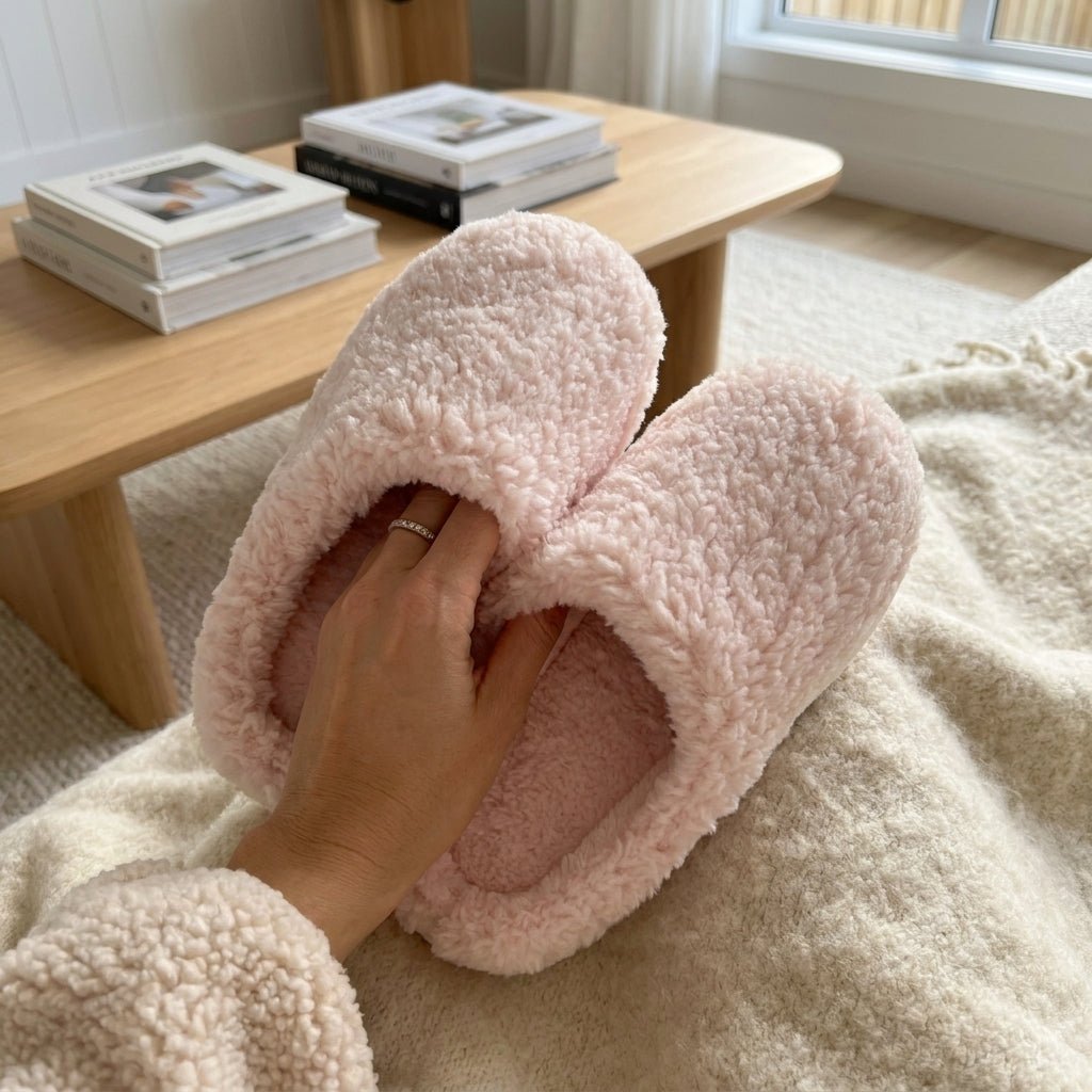 Fluffy Sherpa Slip-On House Slippers with Soft Inner Cushioning - Slippers - Pink - Seravelle Home