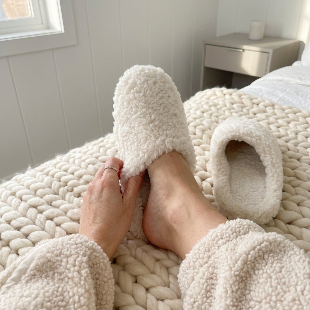 Fluffy Sherpa Slip-On House Slippers with Soft Inner Cushioning - Slippers - White - Seravelle Home