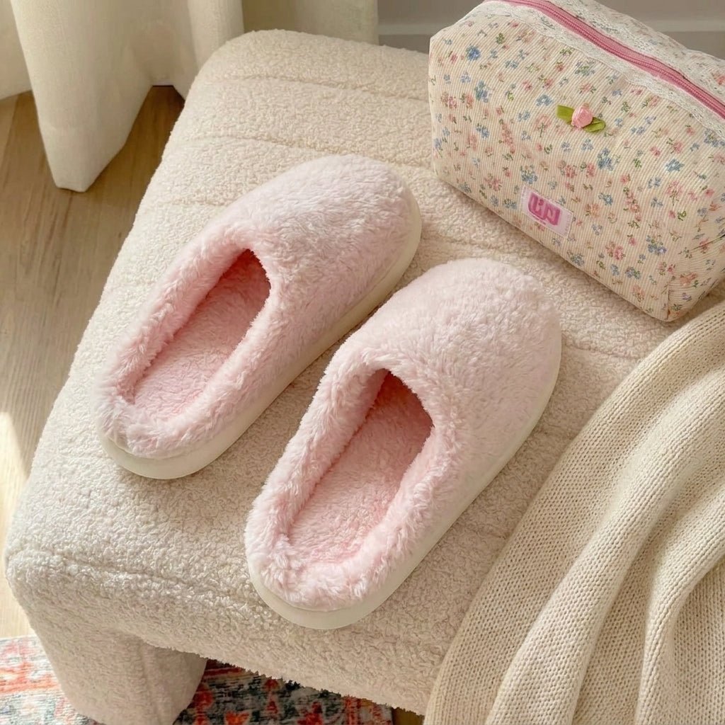 Fluffy Sherpa Slip-On House Slippers with Soft Inner Cushioning - Slippers - Pink - Seravelle Home