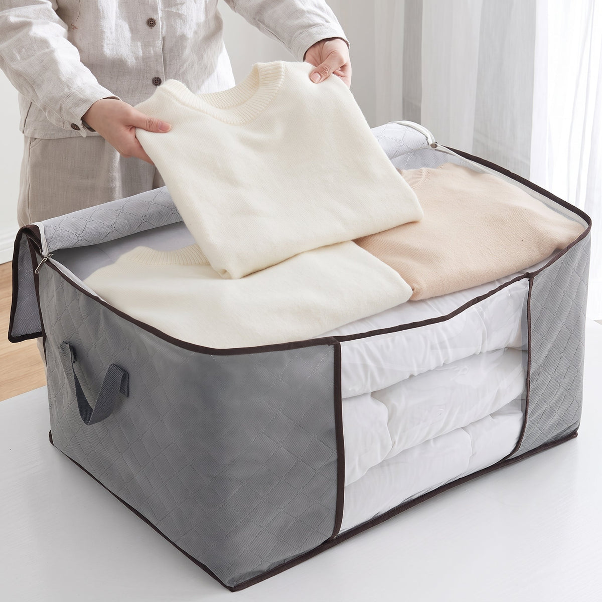 Foldable Storage Bag with Clear Window and Handles - Household Storage Bags - 3 boxes - Seravelle Home