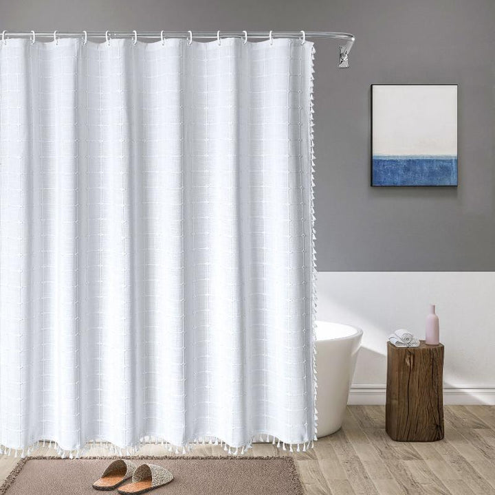 Fringed Hem Shower Curtain - Shower Curtain - White Check - Seravelle Home