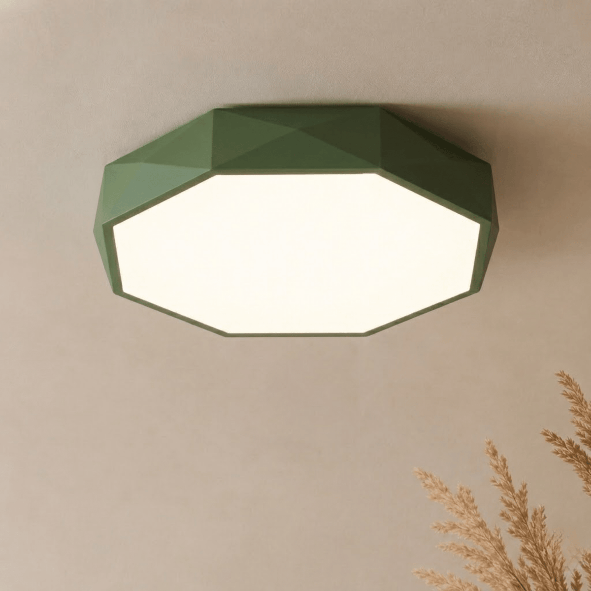 Geometric Faceted LED Ceiling Light Flush Mount Fixture - Ceiling Light Fixtures - Green - Seravelle Home