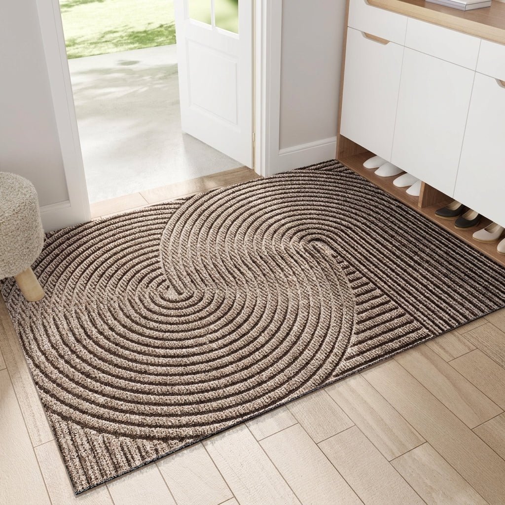 Geometric Striped Structured Entrance Mat - Entrance Mat - Khaki - Seravelle Home
