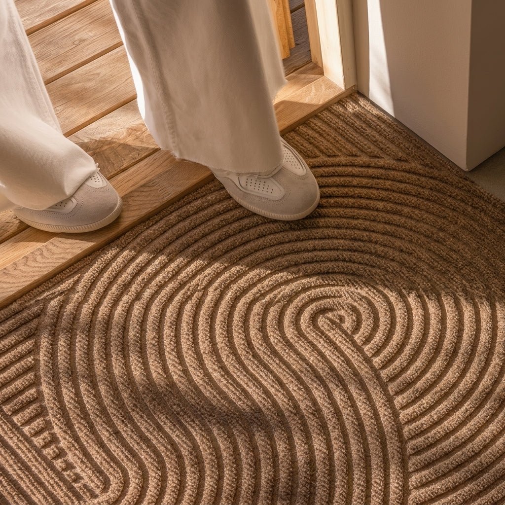 Geometric Striped Structured Entrance Mat - Entrance Mat - Khaki - Seravelle Home