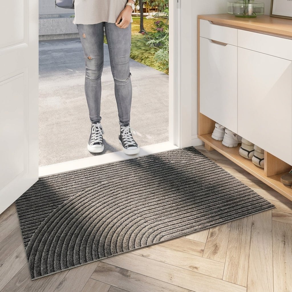 Geometric Striped Structured Entrance Mat - Entrance Mat - Green - Seravelle Home