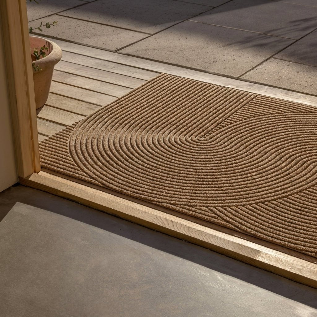 Geometric Striped Structured Entrance Mat - Entrance Mat - Khaki - Seravelle Home