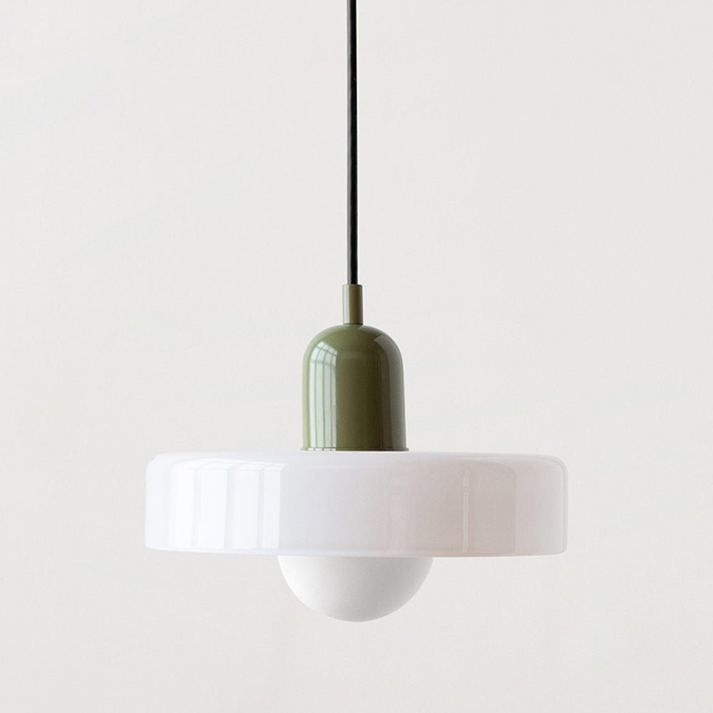 Glass Disc Pendant Light with Dome Shade - White - Seravelle Home