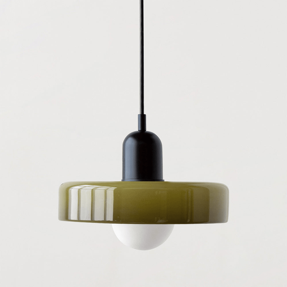 Glass Disc Pendant Light with Dome Shade - Dark Green - Seravelle Home