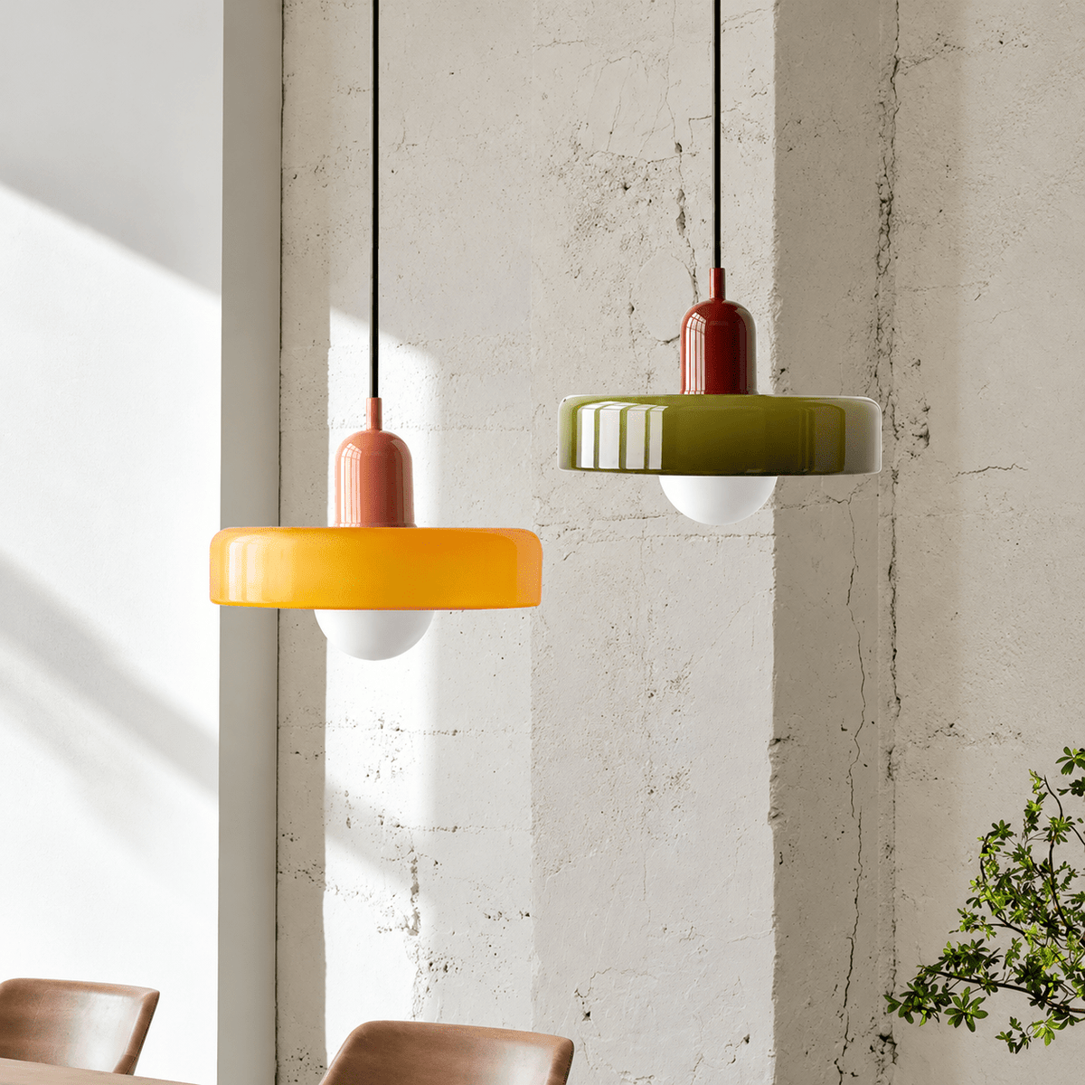 Glass Disc Pendant Light with Dome Shade - Dark Green - Seravelle Home