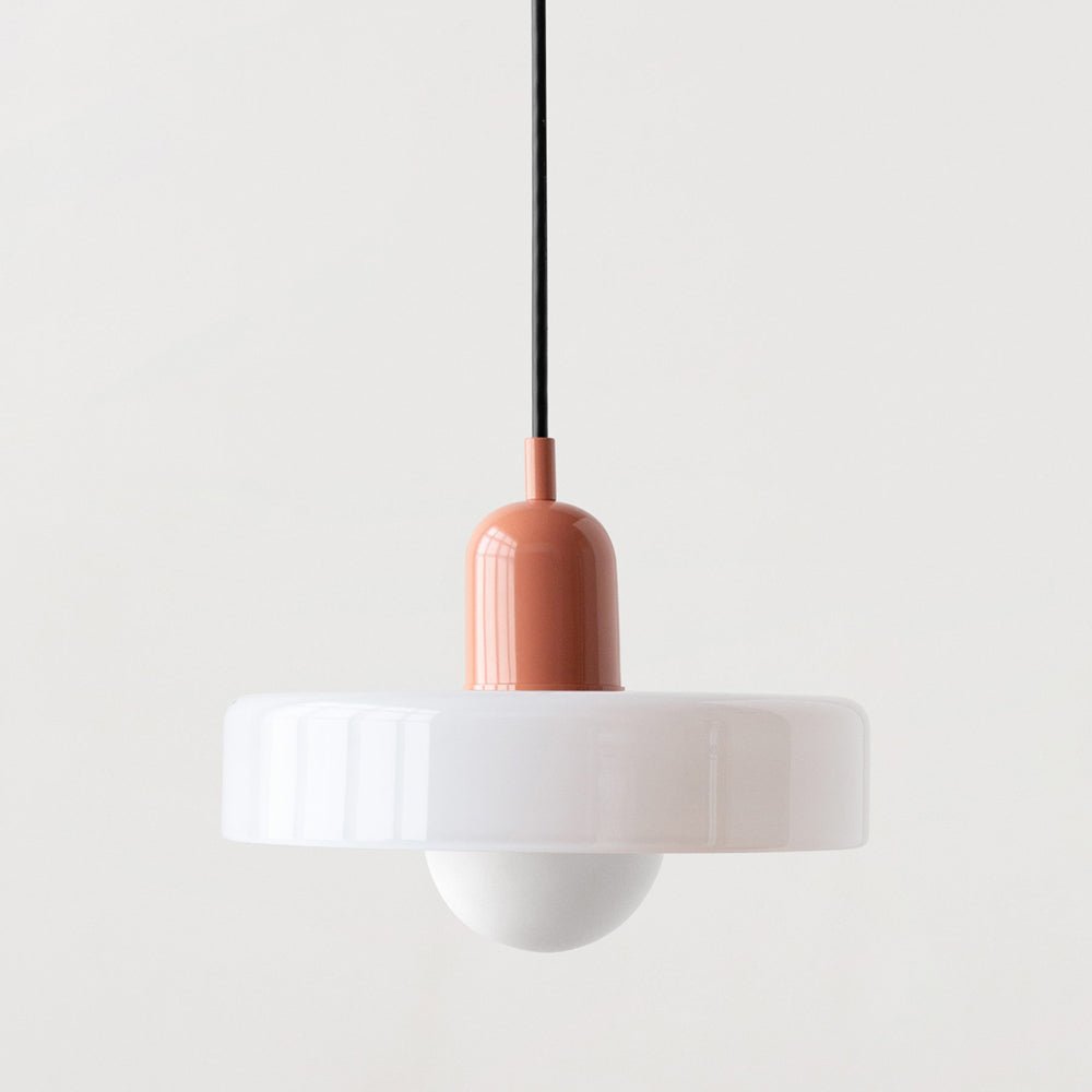 Glass Disc Pendant Light with Dome Shade - White - Seravelle Home