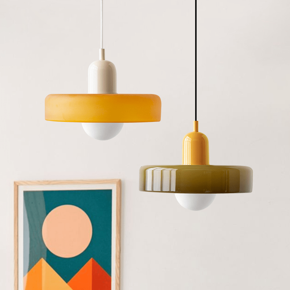 Glass Disc Pendant Light with Dome Shade - Orange - Seravelle Home