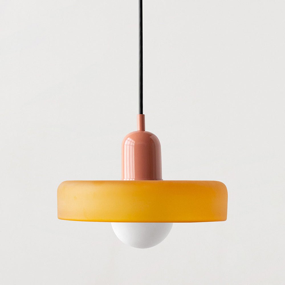 Glass Disc Pendant Light with Dome Shade - Orange - Seravelle Home