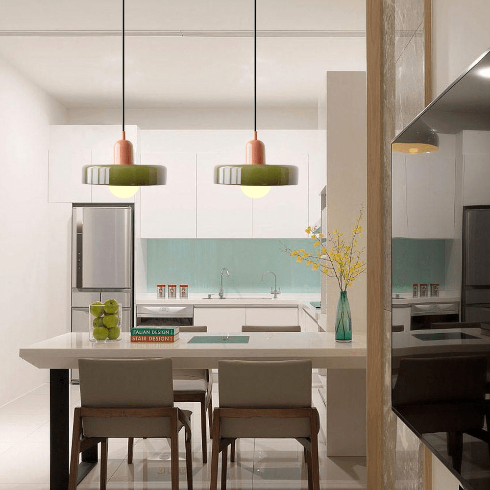 Glass Disc Pendant Light with Dome Shade - Dark Green - Seravelle Home