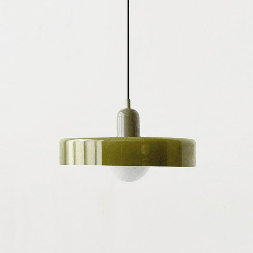 Glass Disc Pendant Light with Dome Shade - Dark Green - Seravelle Home