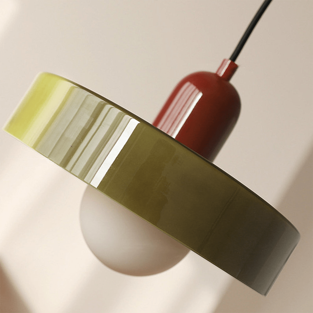 Glass Disc Pendant Light with Dome Shade - Dark Green - Seravelle Home