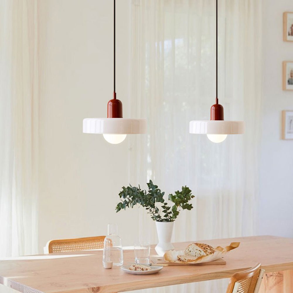 Glass Disc Pendant Light with Dome Shade - White - Seravelle Home