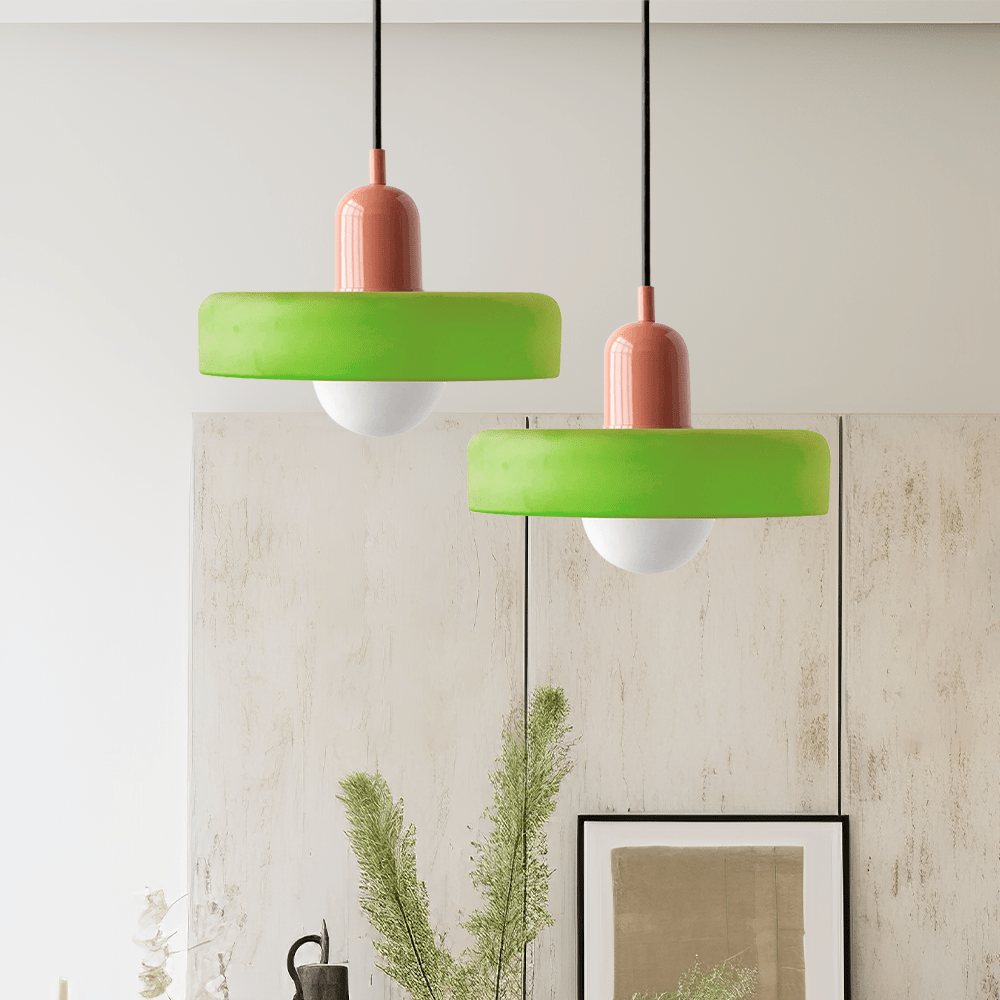 Glass Disc Pendant Light with Dome Shade - Orange - Seravelle Home