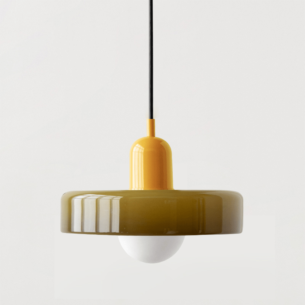 Glass Disc Pendant Light with Dome Shade - Dark Green - Seravelle Home