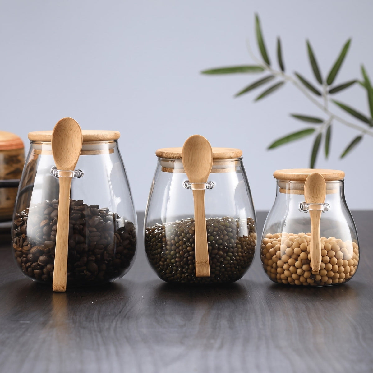 Glass Storage Jar with Bamboo Lid and Spoon - Food Storage Containers - Small - Seravelle Home