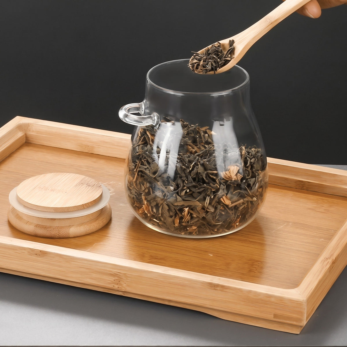 Glass Storage Jar with Bamboo Lid and Spoon - Food Storage Containers - Small - Seravelle Home