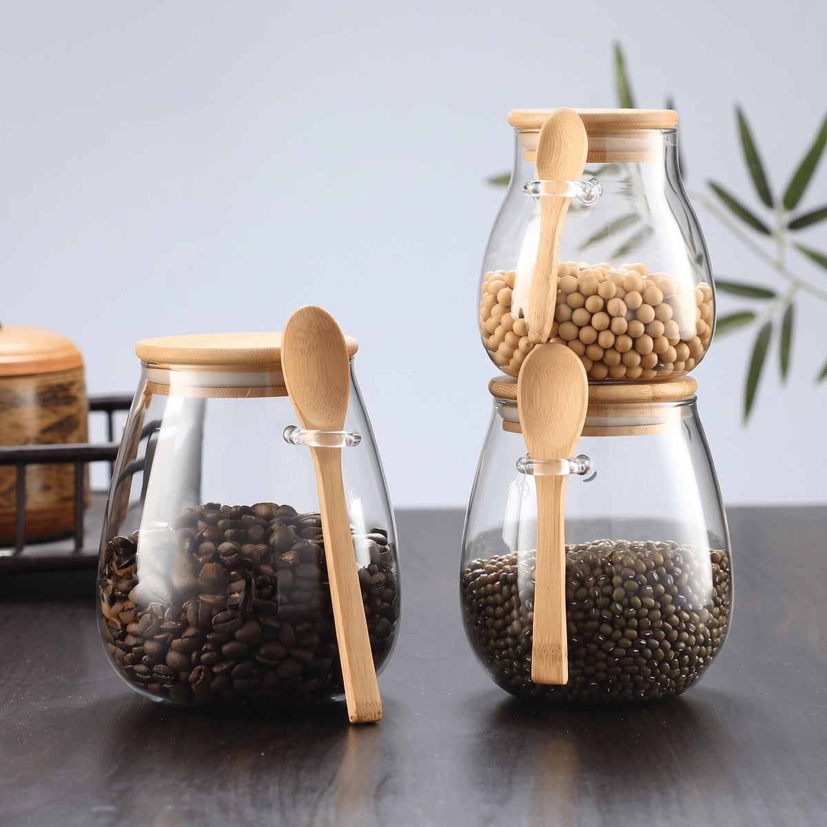 Glass Storage Jar with Bamboo Lid and Spoon - Food Storage Containers - Small - Seravelle Home