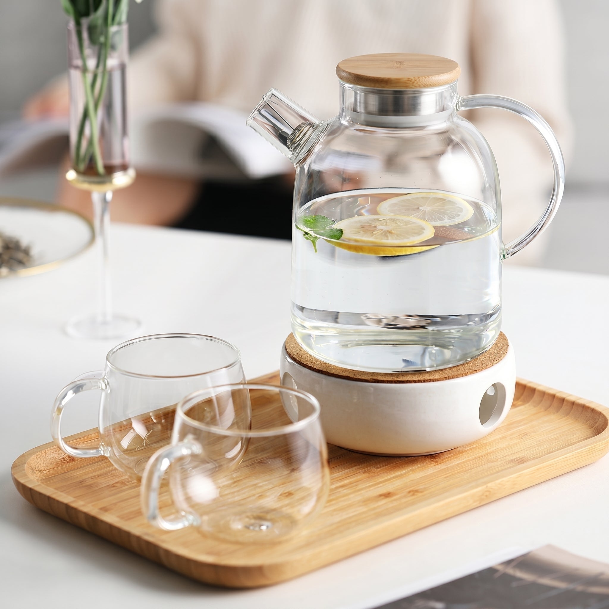 Glass Teapot with Wooden Lid and Side Handle - Glass Teapot - Seravelle Home