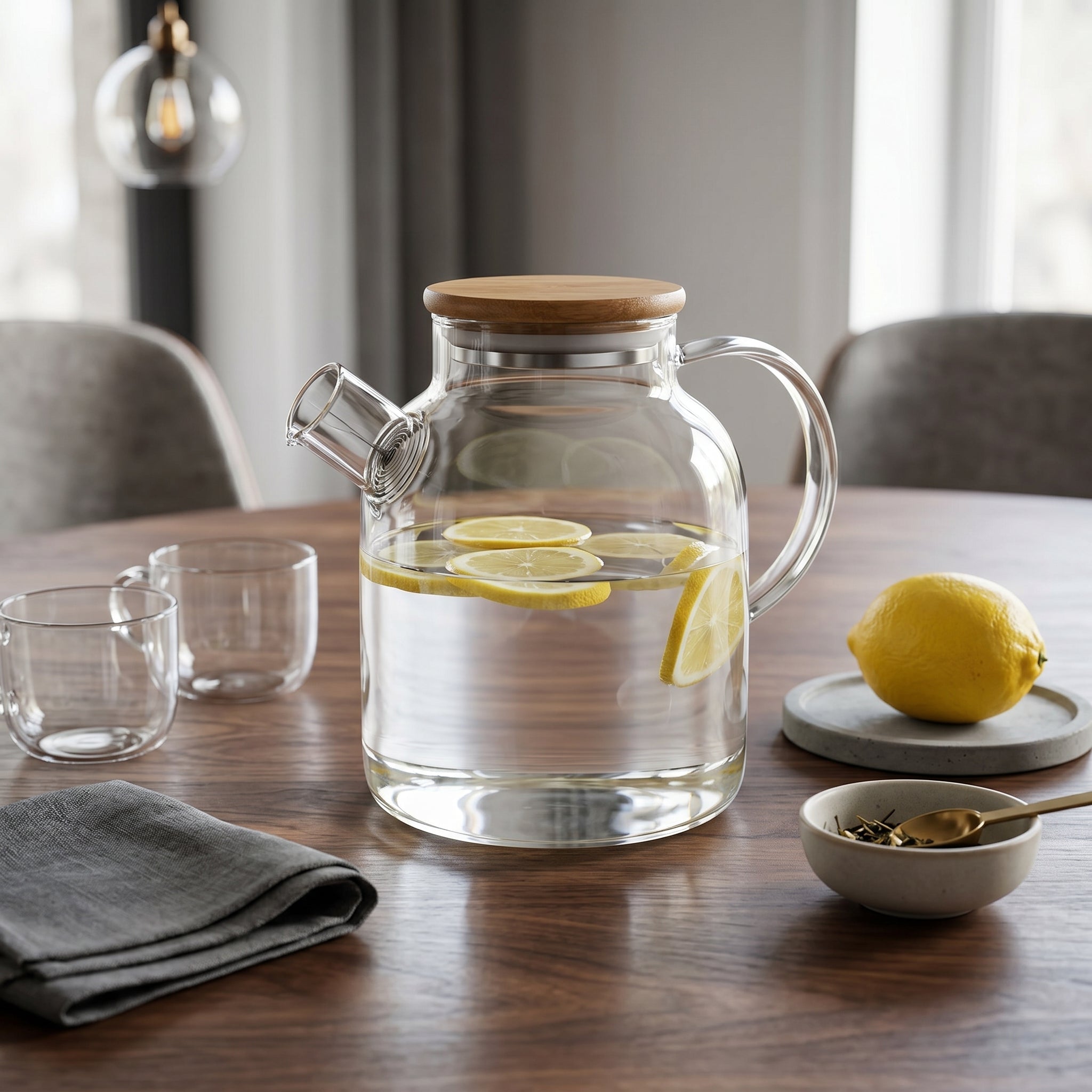 Glass Teapot with Wooden Lid and Side Handle - Glass Teapot - Seravelle Home