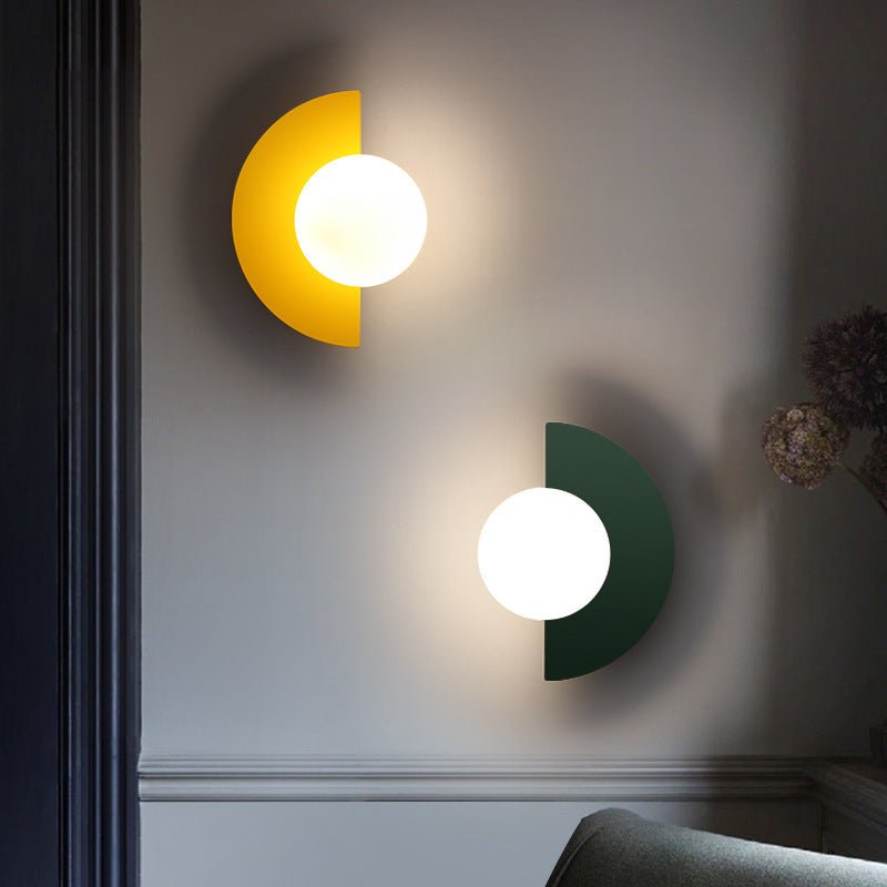 Half Moon Wall Sconce with Round Glass Globe Shade - Wall Light Fixtures - Green - Seravelle Home