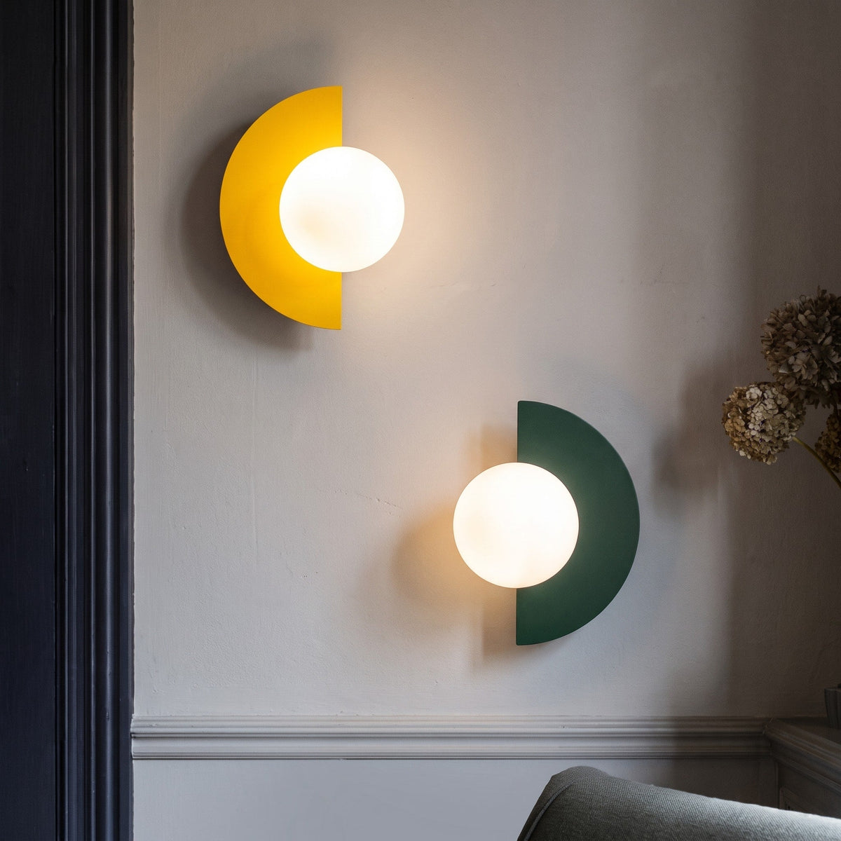 Half Moon Wall Sconce with Round Glass Globe Shade - Wall Light Fixtures - Green - Seravelle Home