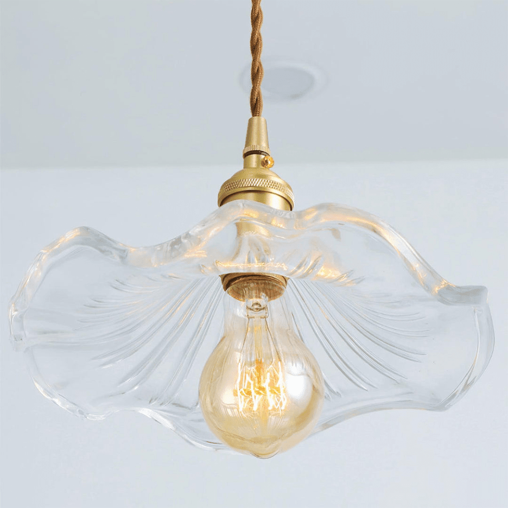 Hanging Light in Hibiscus Flower Design - Pendant Light - Transparent White - Seravelle Home