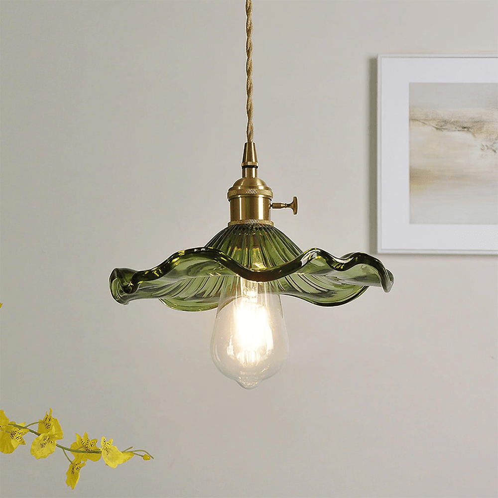 Hanging Light in Hibiscus Flower Design - Pendant Light - Green - Seravelle Home