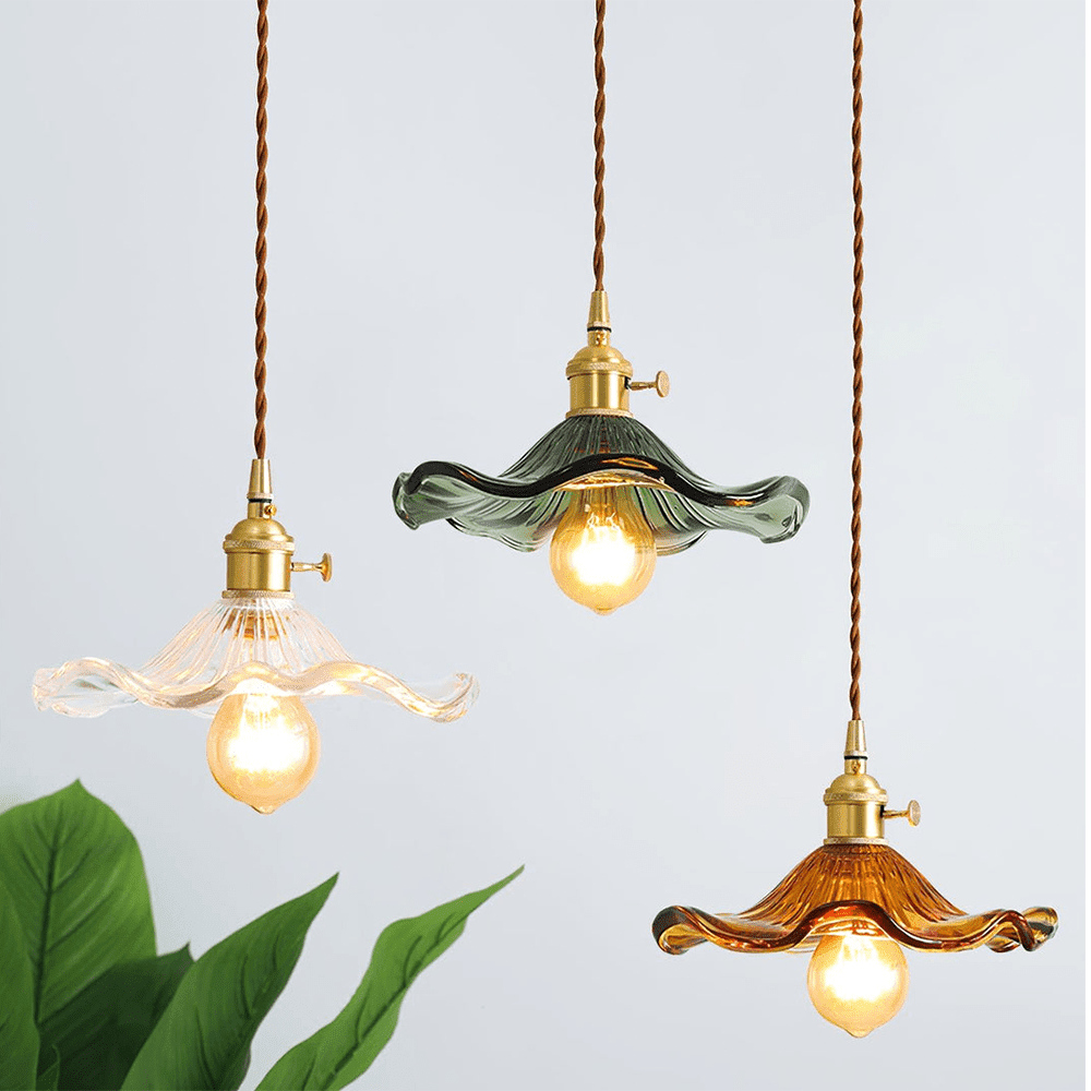 Hanging Light in Hibiscus Flower Design - Pendant Light - Crystal Brown - Seravelle Home