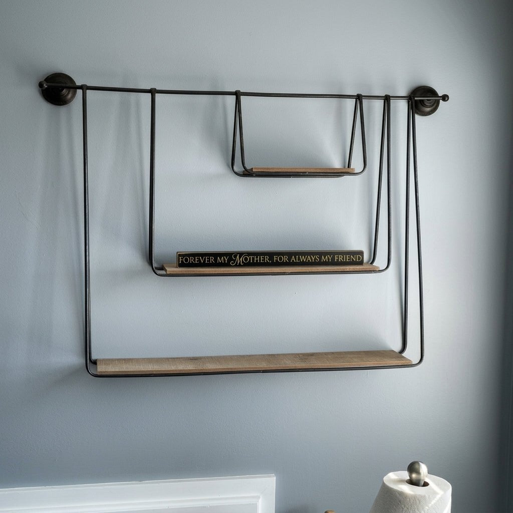 Hanging Wall Shelf Metal 3 Tier Wood Pipe Mounted Vintage Style - Rack Wall Shelves & Ledges - Seravelle Home