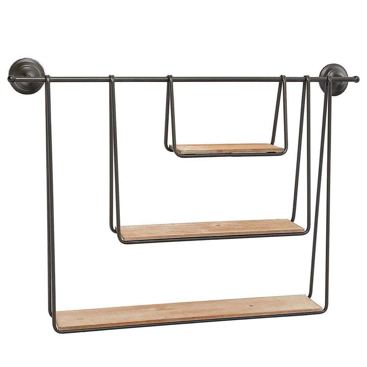 Hanging Wall Shelf Metal 3 Tier Wood Pipe Mounted Vintage Style - Rack Wall Shelves & Ledges - Seravelle Home
