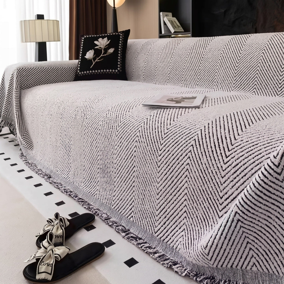 Herringbone Sofa Throw Cover for Couch and Armchair Protection - Slipcovers - Grey - Seravelle Home