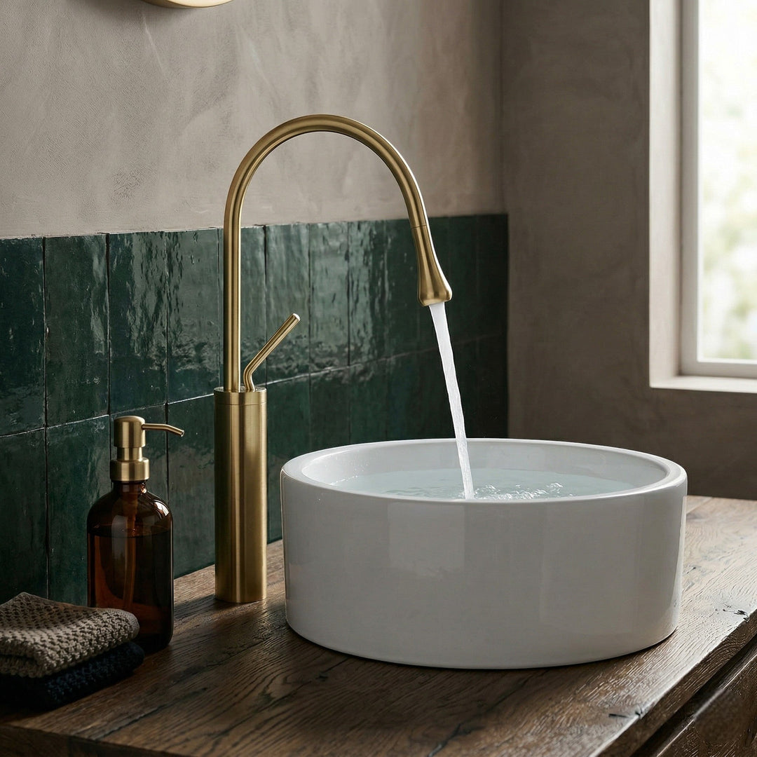 High Neck Basin Mixer Tap - Faucet - Gold - Seravelle Home