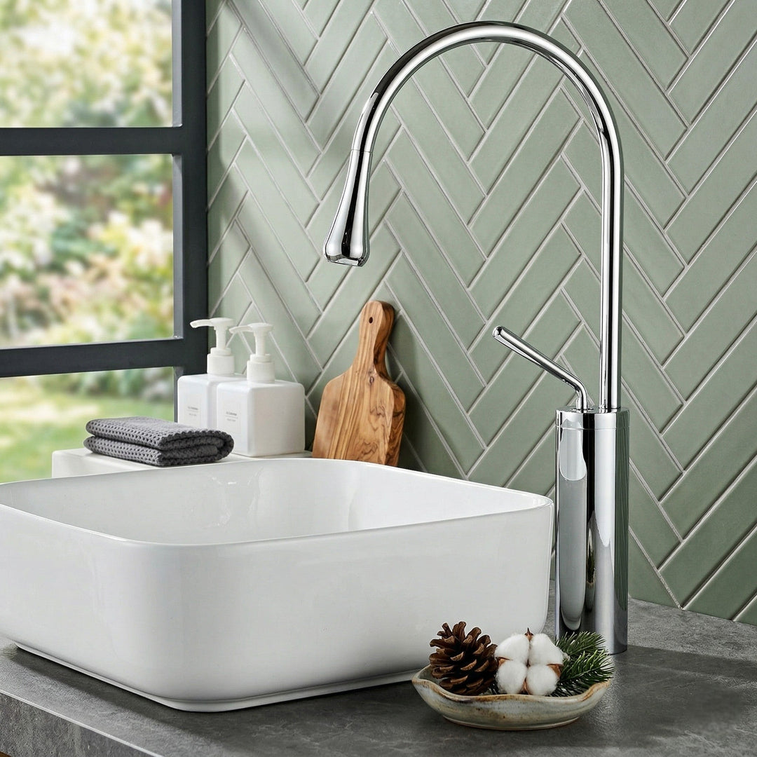 High Neck Basin Mixer Tap - Faucet - Chrome - Seravelle Home