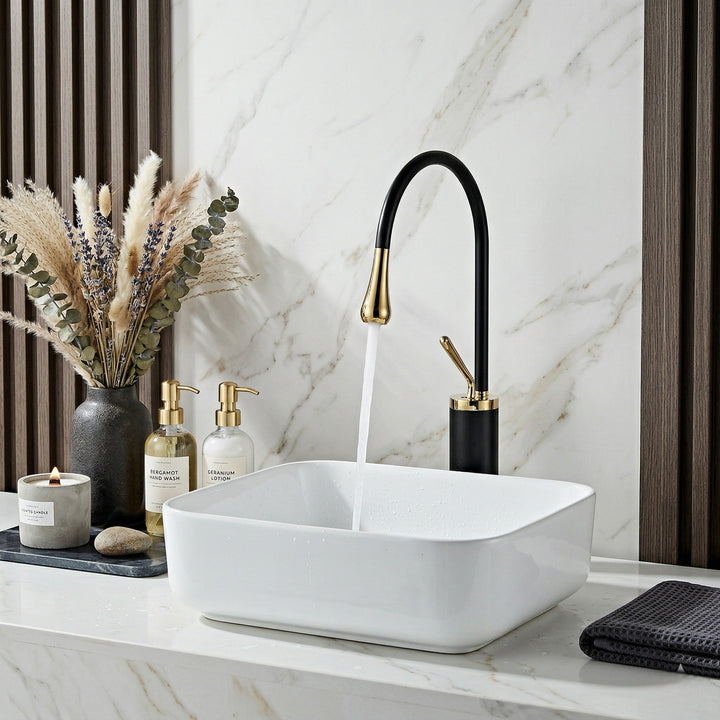 High Neck Basin Mixer Tap - Faucet - Black Gold - Seravelle Home
