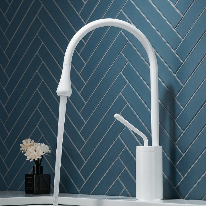 High Neck Basin Mixer Tap - Faucet - White - Seravelle Home