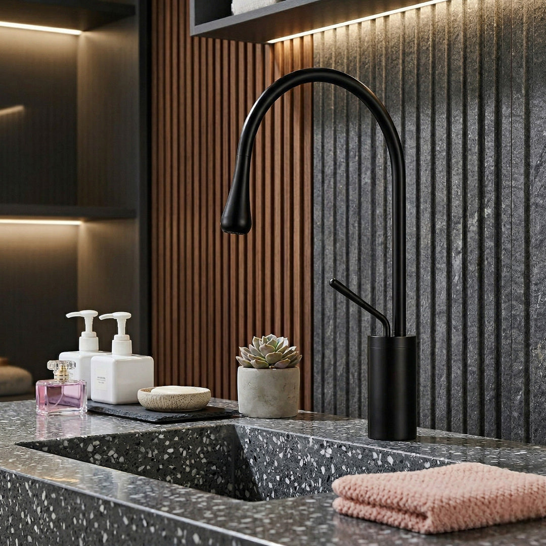 High Neck Basin Mixer Tap - Faucet - Black - Seravelle Home