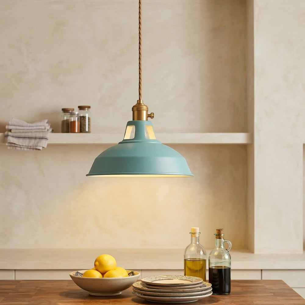 Industrial Pendant Light in Colourful Dome Design - Pendants - Blue - Seravelle Home
