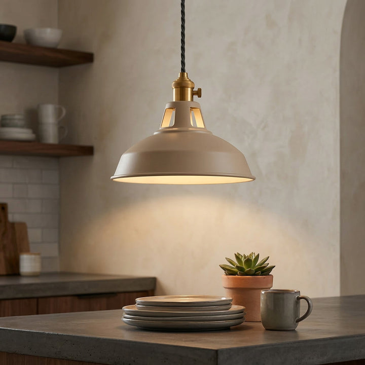 Industrial Pendant Light in Colourful Dome Design - Pendants - Khaki - Seravelle Home