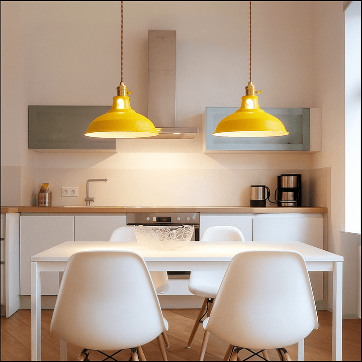 Industrial Pendant Light in Colourful Dome Design - Pendants - Yellow - Seravelle Home