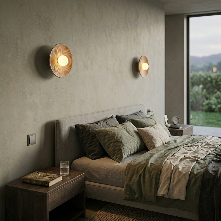 Japanese Wooden Wall Light – Minimalist Round LED Design - Wall Light - ∅ 20cm - Seravelle Home