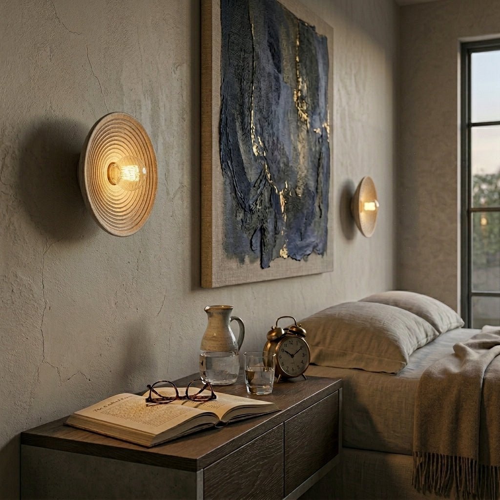 Japanese Wooden Wall Light – Minimalist Round LED Design - Wall Light - ∅ 20cm - Seravelle Home