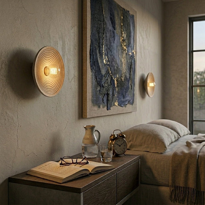 Japanese Wooden Wall Light – Minimalist Round LED Design - Wall Light - ∅ 20cm - Seravelle Home