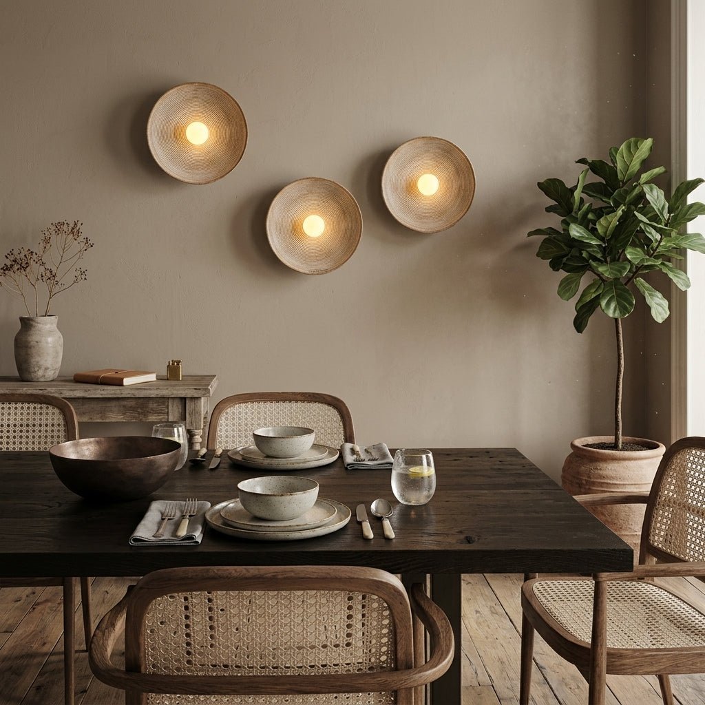 Japanese Wooden Wall Light – Minimalist Round LED Design - Wall Light - ∅ 20cm - Seravelle Home