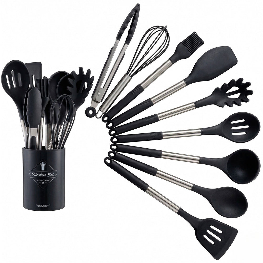 Kitchen Utensil Set for Efficient Cooking and Baking - Cutlery set - Black - Seravelle Home